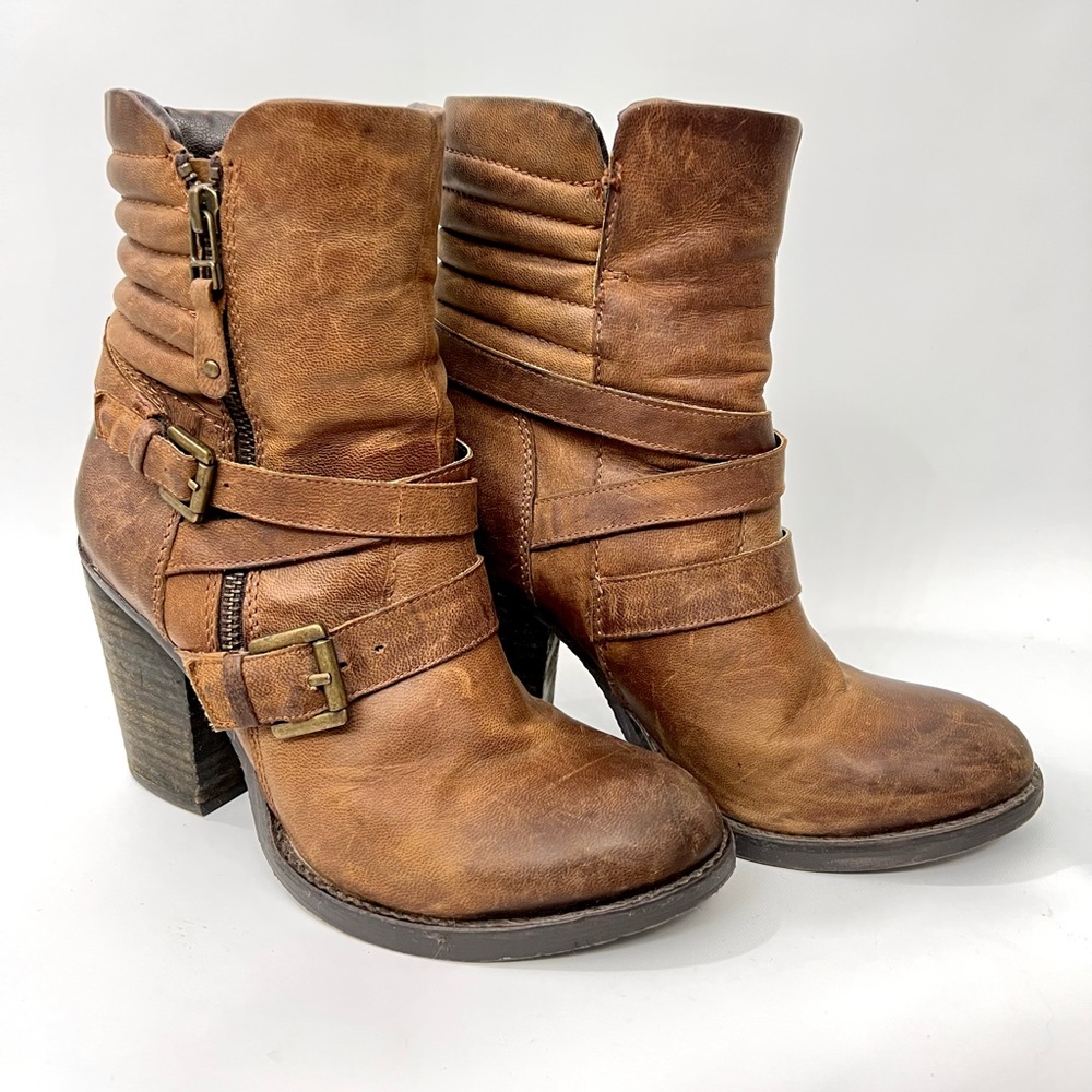 Steve Madden Raleighh Cognac Leather Moto Boots size 7